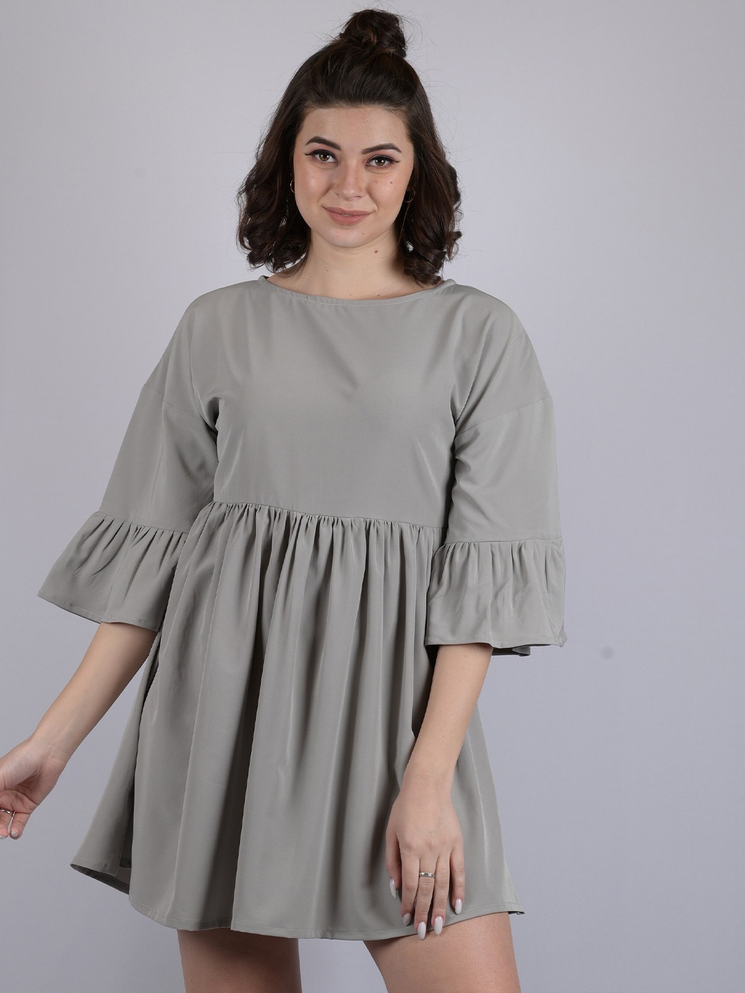 

OWO THE LABEL Bell Sleeves Mini Fit & Flare Dress, Grey