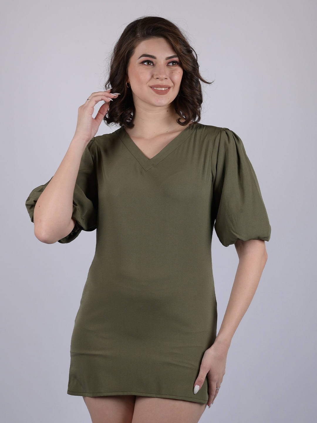 

OWO THE LABEL V-Neck Sheath Mini Dress, Olive