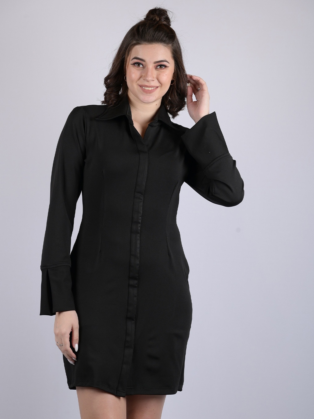 

OWO THE LABEL Bell Sleeves Shirt Dress, Black