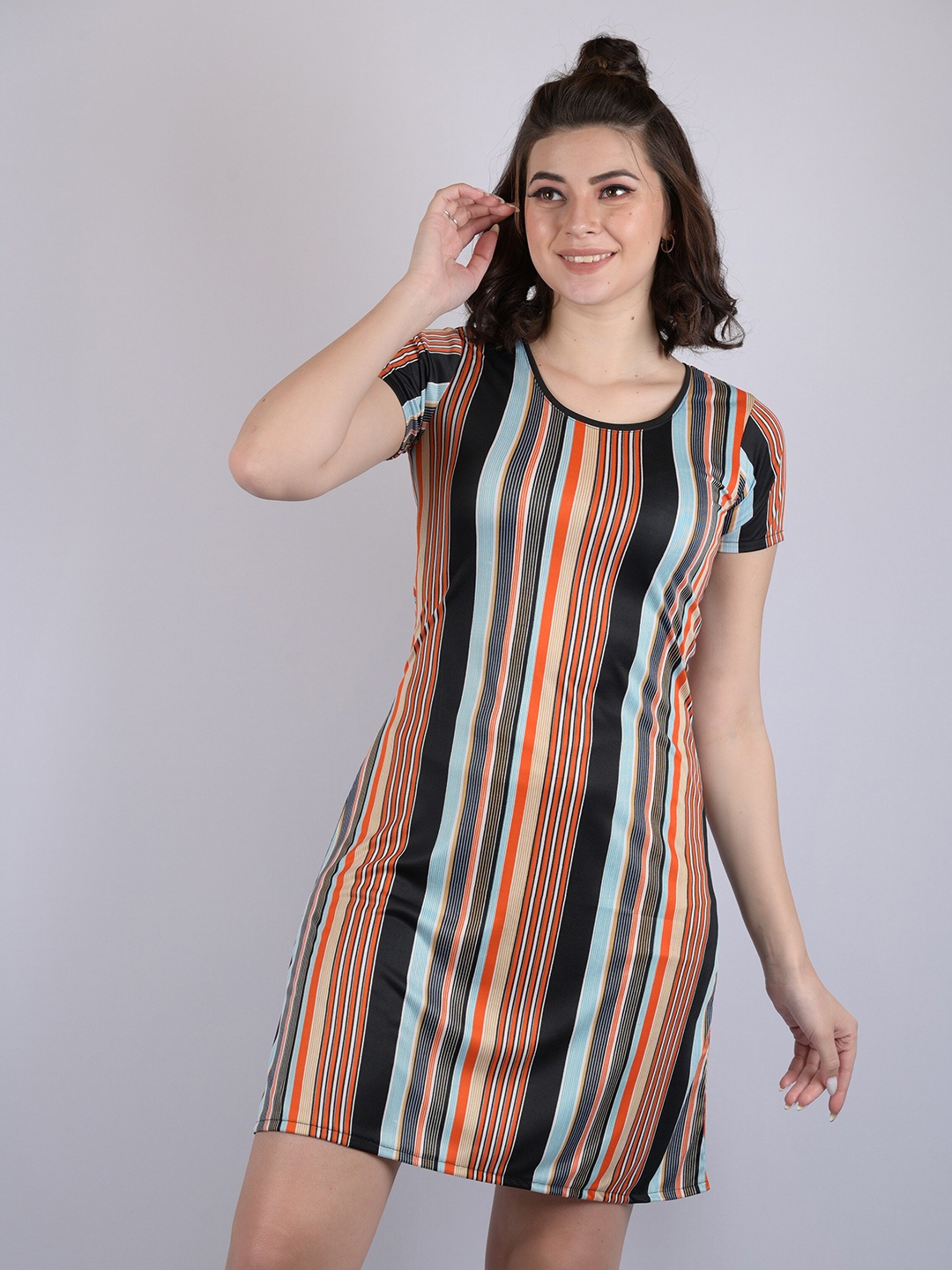

OWO THE LABEL Striped Sheath Mini Dress, Black