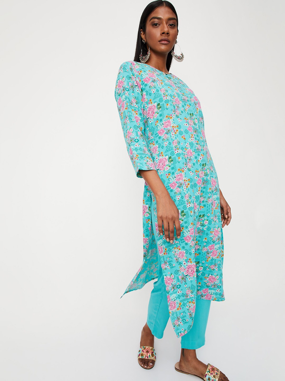 

max Floral Printed Kurta with Trousers, Blue