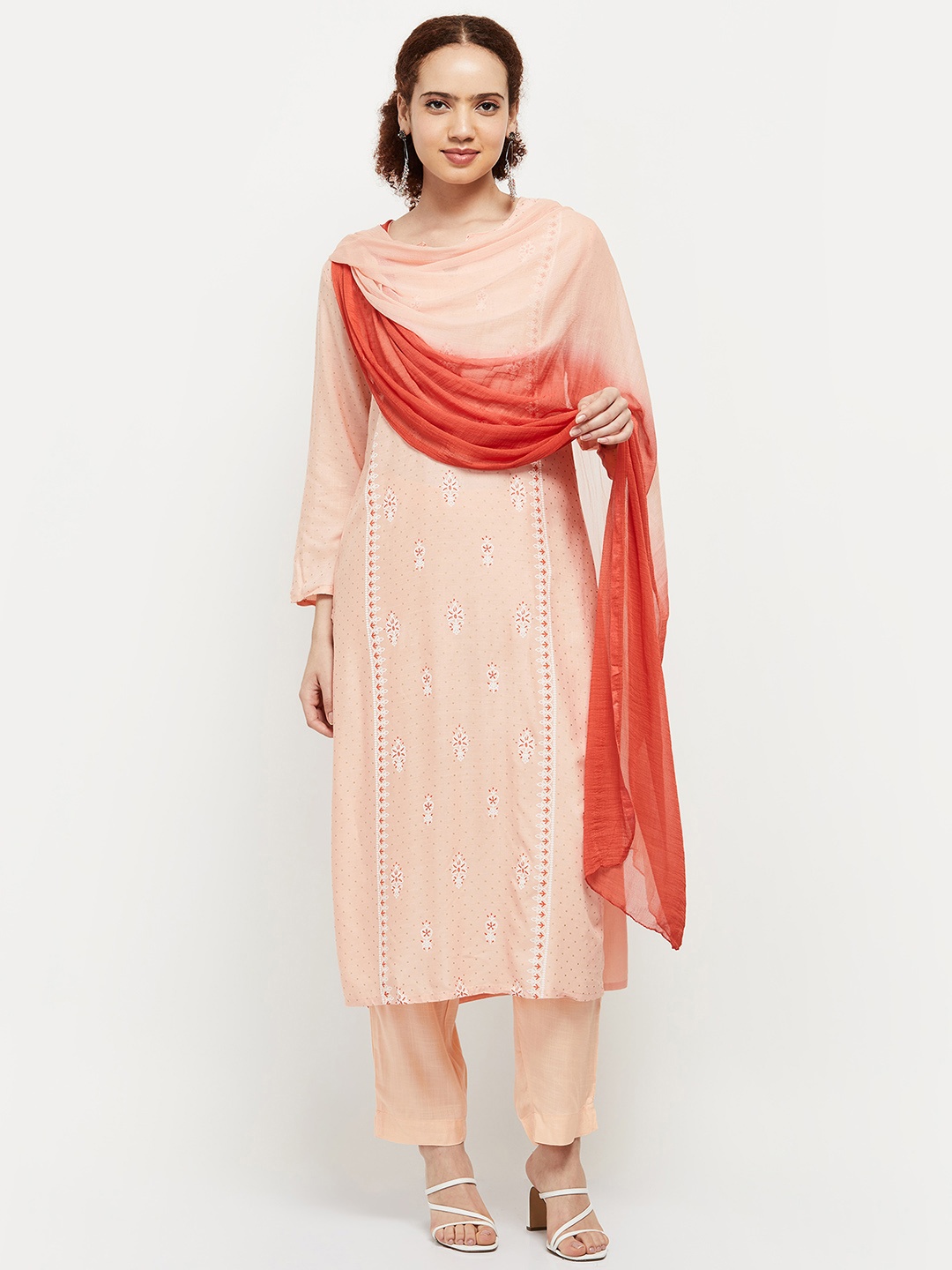 

max Printed Kurta with Trousers & Dupatta, Pink