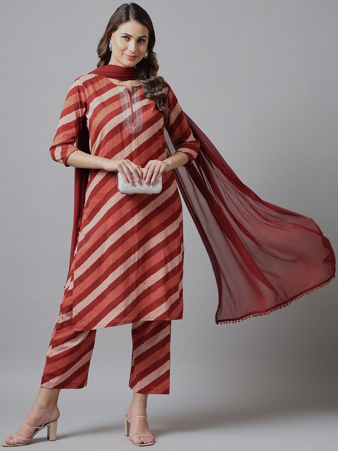 

Azira Women Embroidered Thread Work Pure Cotton Kurta with Palazzos & With Dupatta, Rust