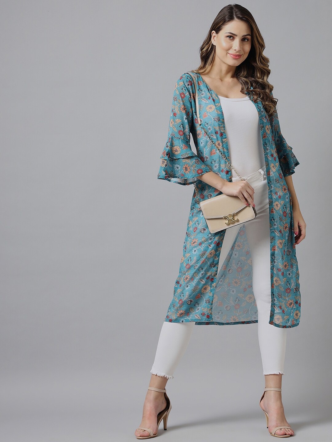 

Azira Women Printed Longline Shrug, Blue
