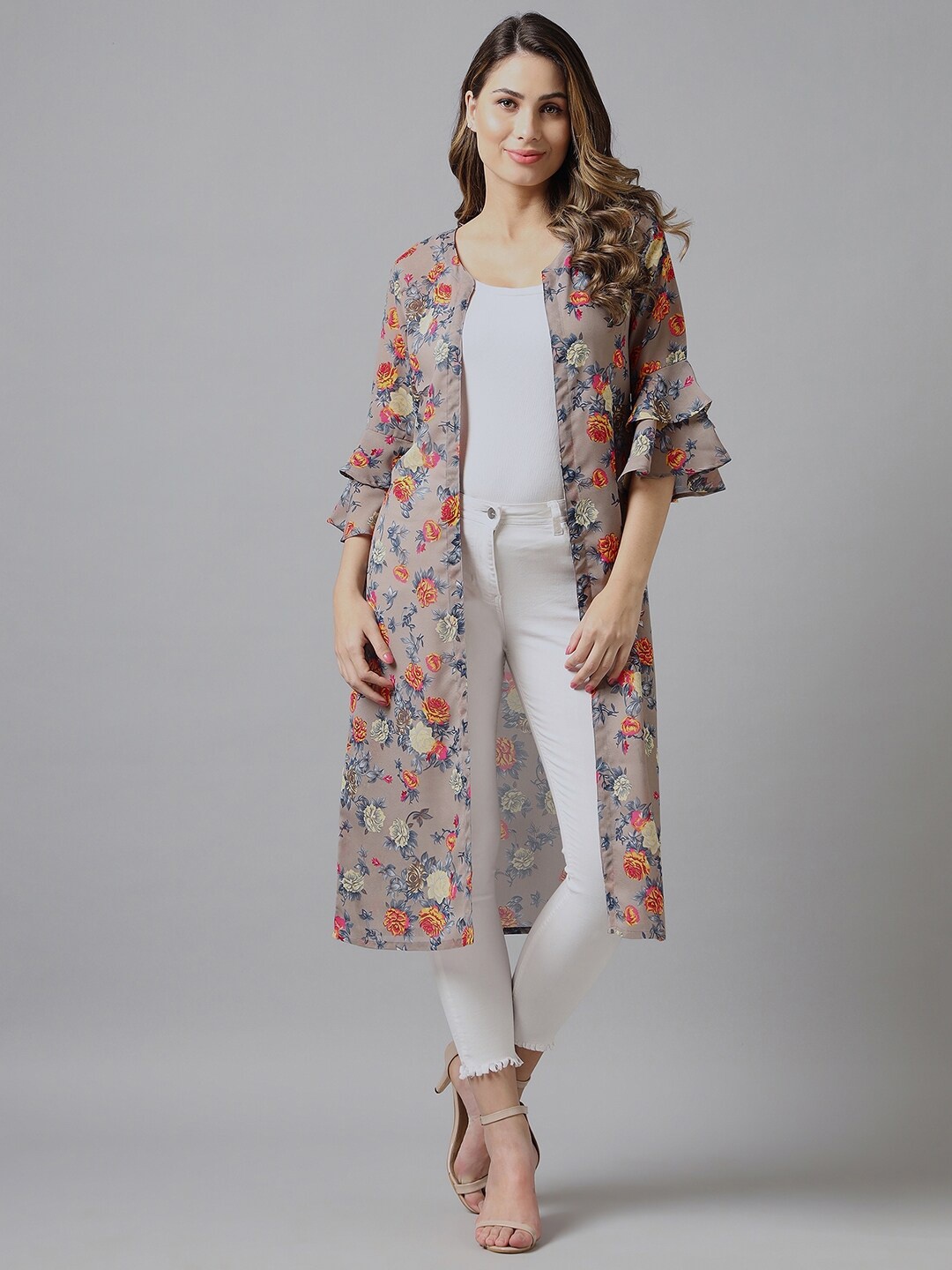 

Azira Women Printed Longline Shrug, Grey