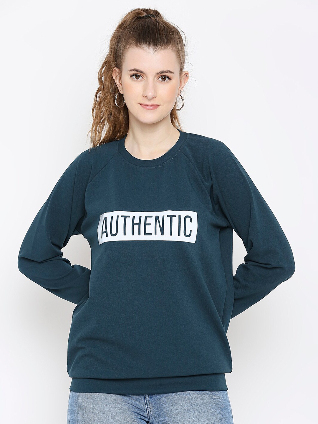 

Smarty Pants Women Teal Cotton Printed Sweatshirt