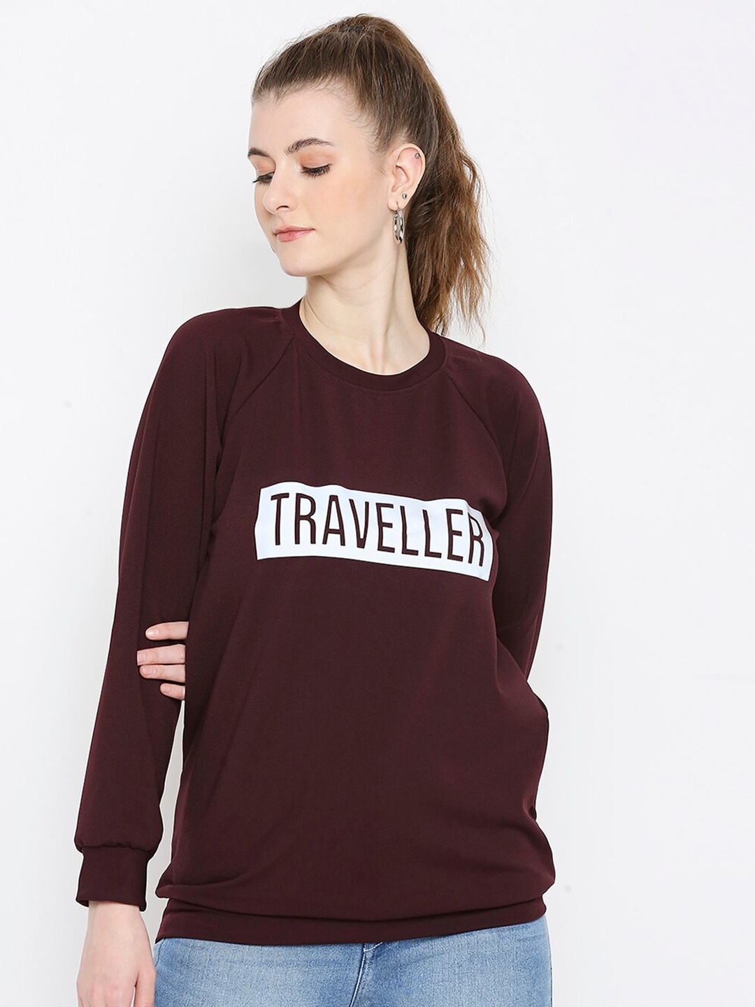 Smarty Pants Women Printed Cotton Sweatshirt, Burgundy