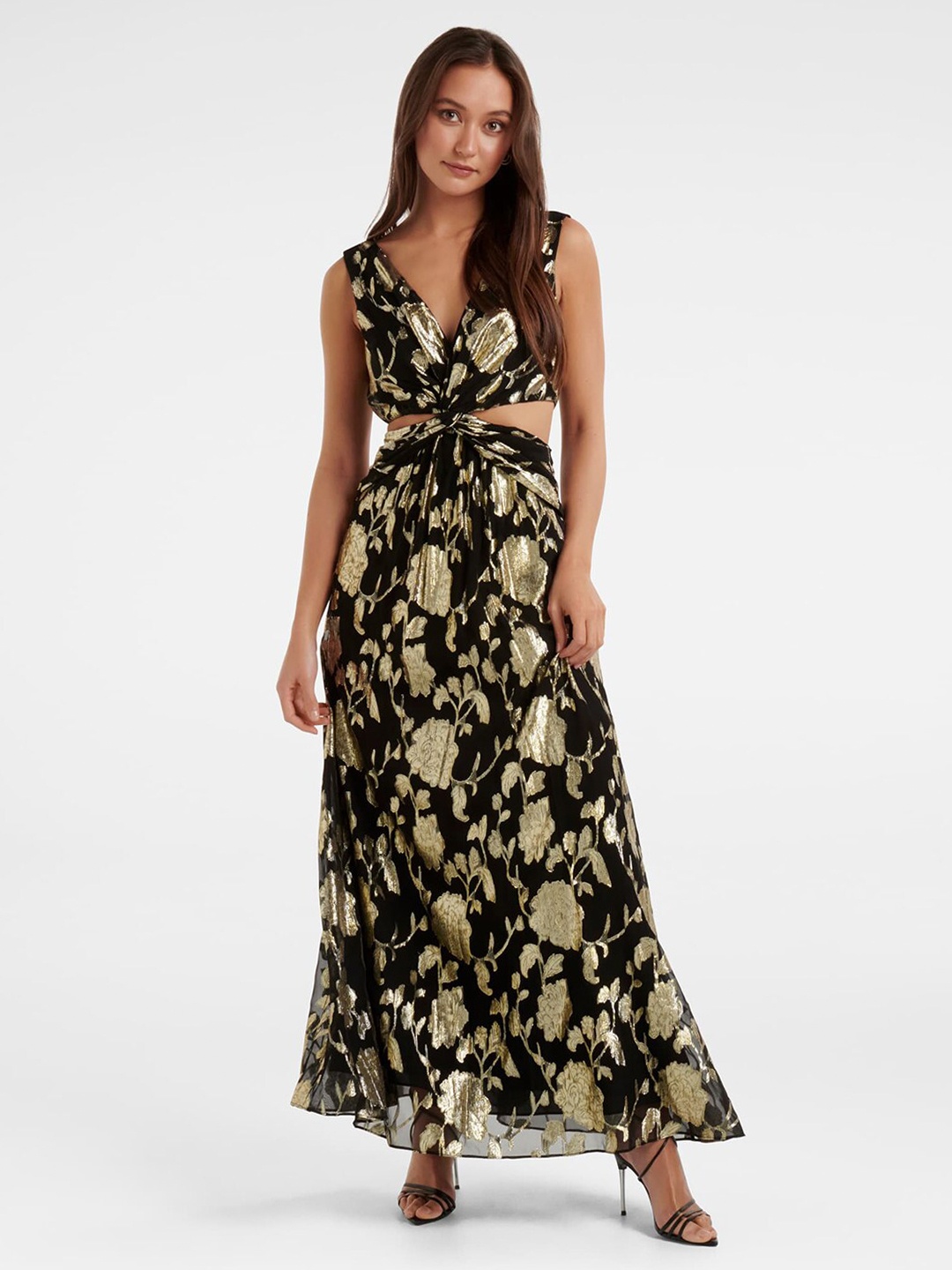 

Forever New Black & Gold-Toned Floral Maxi Dress