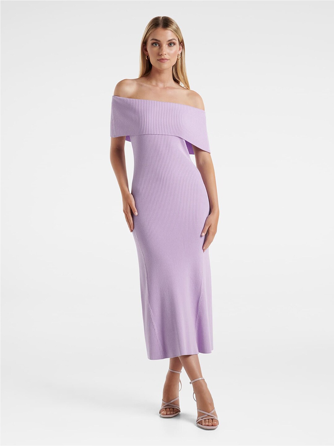 

Forever New Lavender Off-Shoulder Sheath Midi Dress