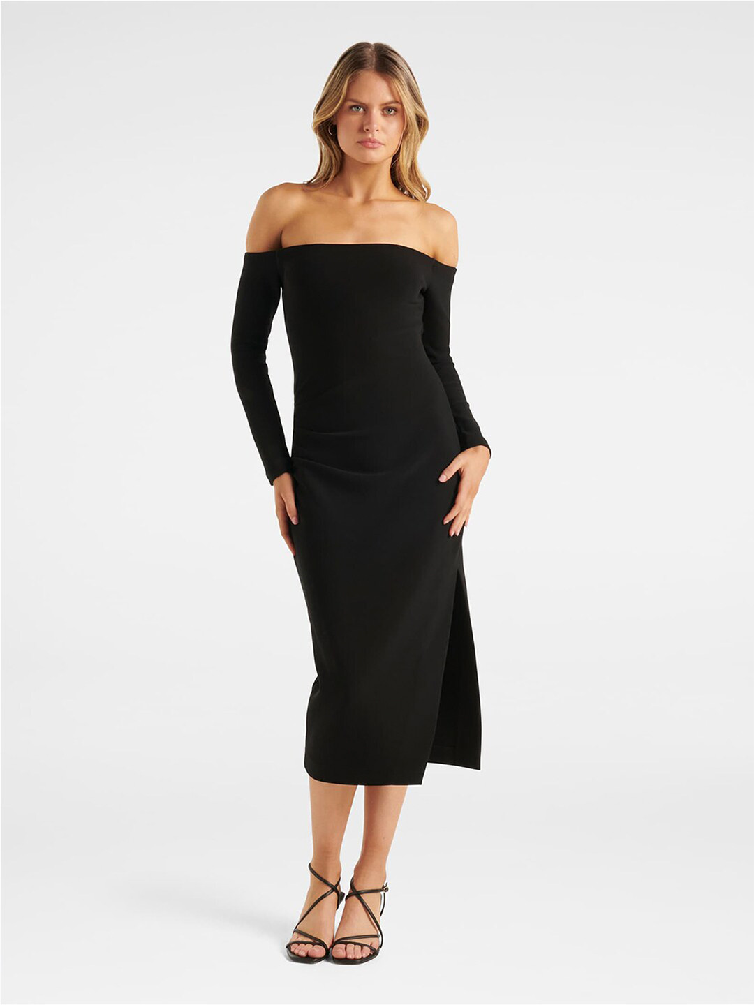

Forever New Black Off-Shoulder Sheath Midi Dress