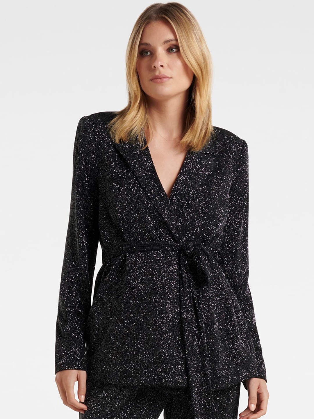 

Forever New Women Harlow Glitter Wrap Blazer, Black