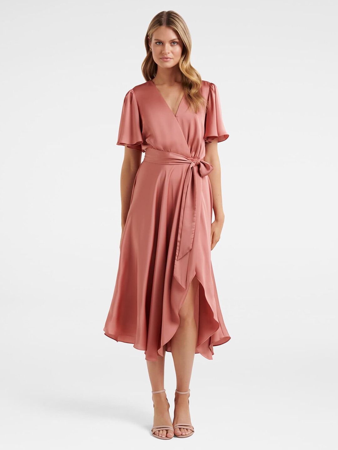 

Forever New Flared Wrap Midi Dress, Peach