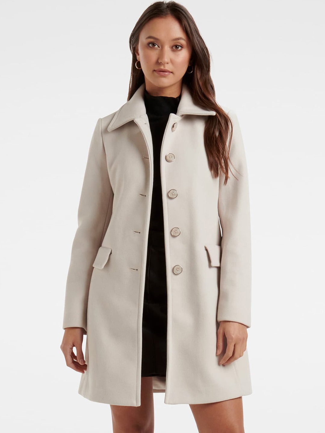 

Forever New Women Single-Breasted Overcoat, Cream