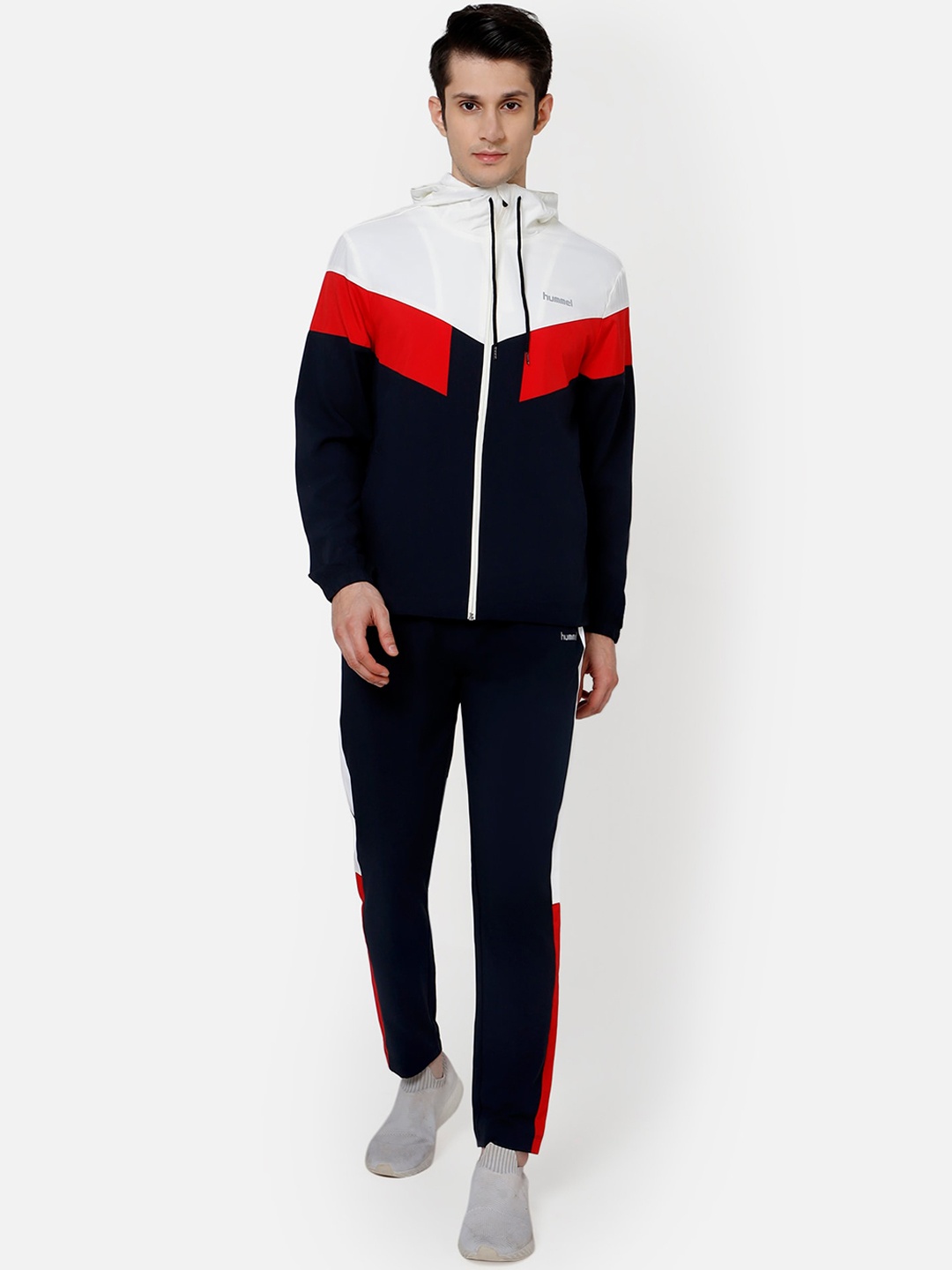 

hummel Men Colourblocked Hooded Tailored Jacket, Navy blue