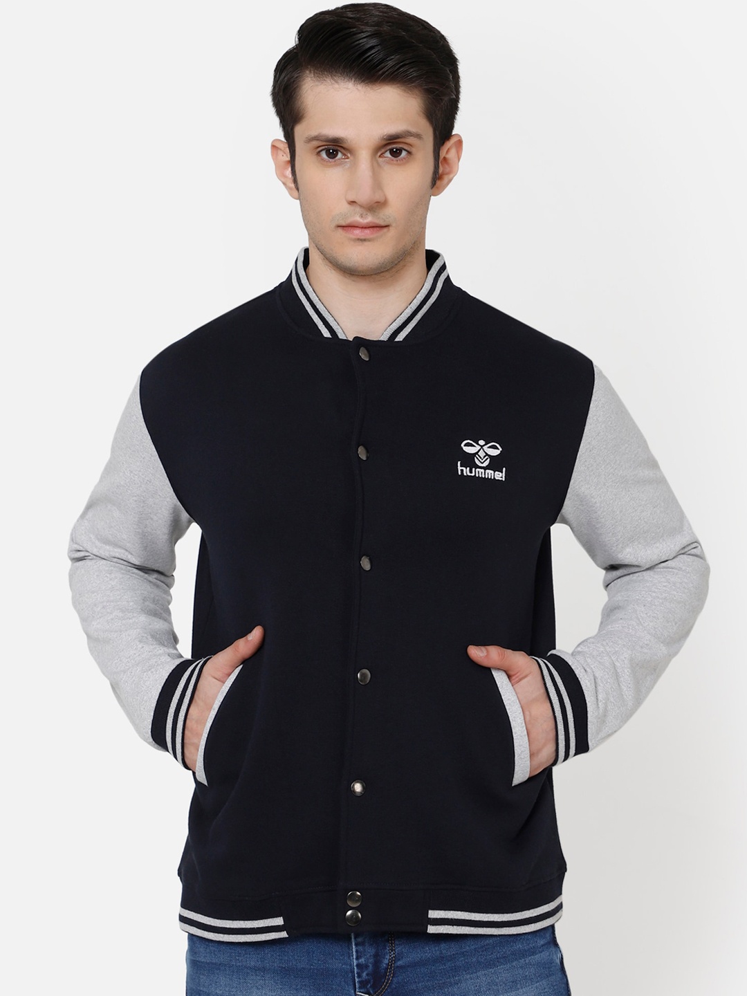 

hummel Men Colourblocked Bomber Jacket, Navy blue