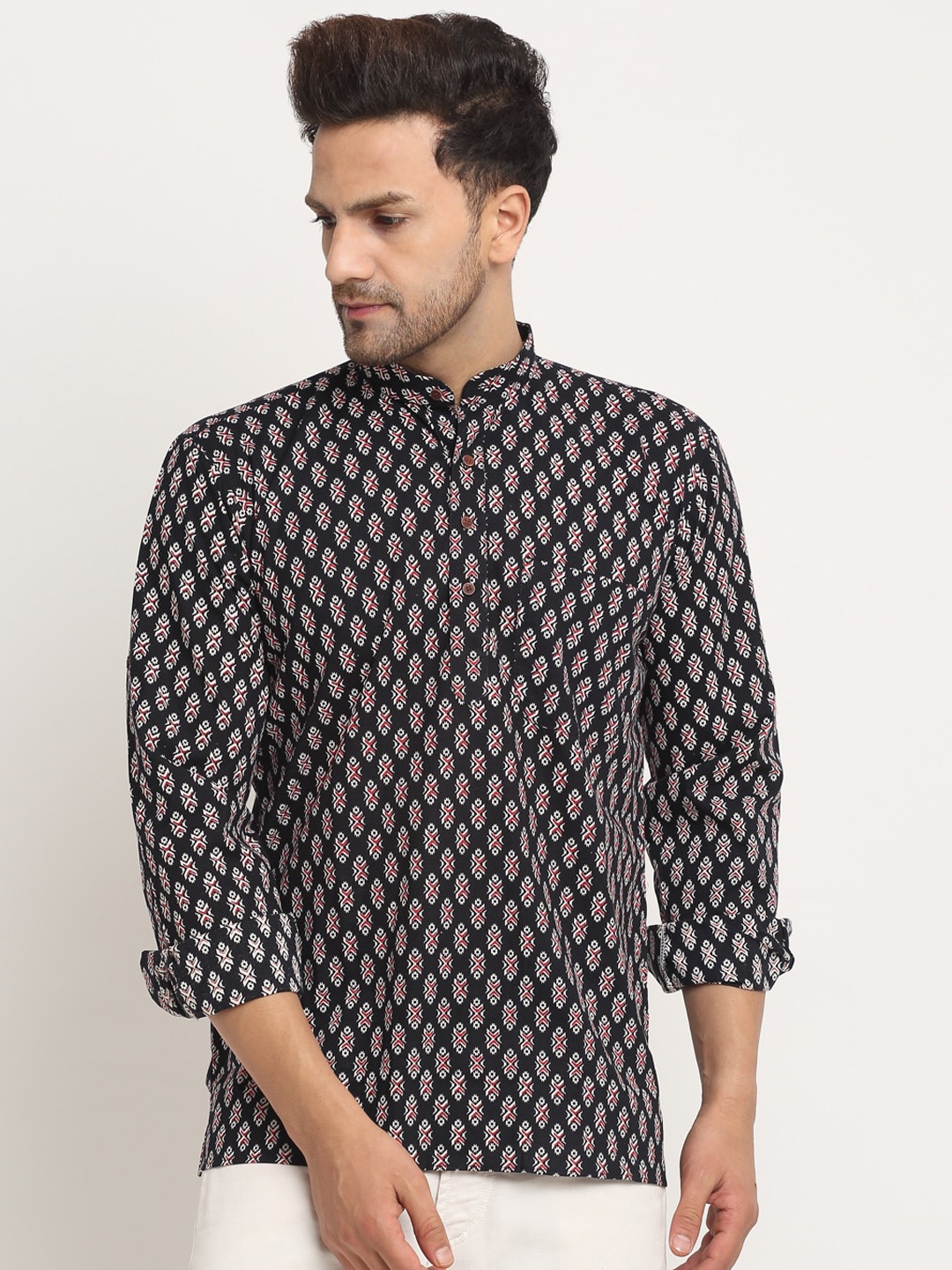 

KRAFT INDIA Men Ethnic Motifs Printed Kurta, Black