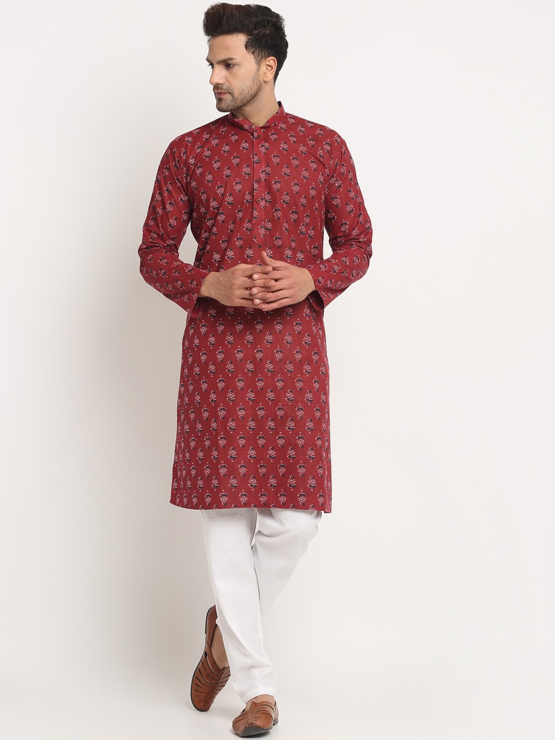

KRAFT INDIA Men Floral Printed Kurta, Maroon