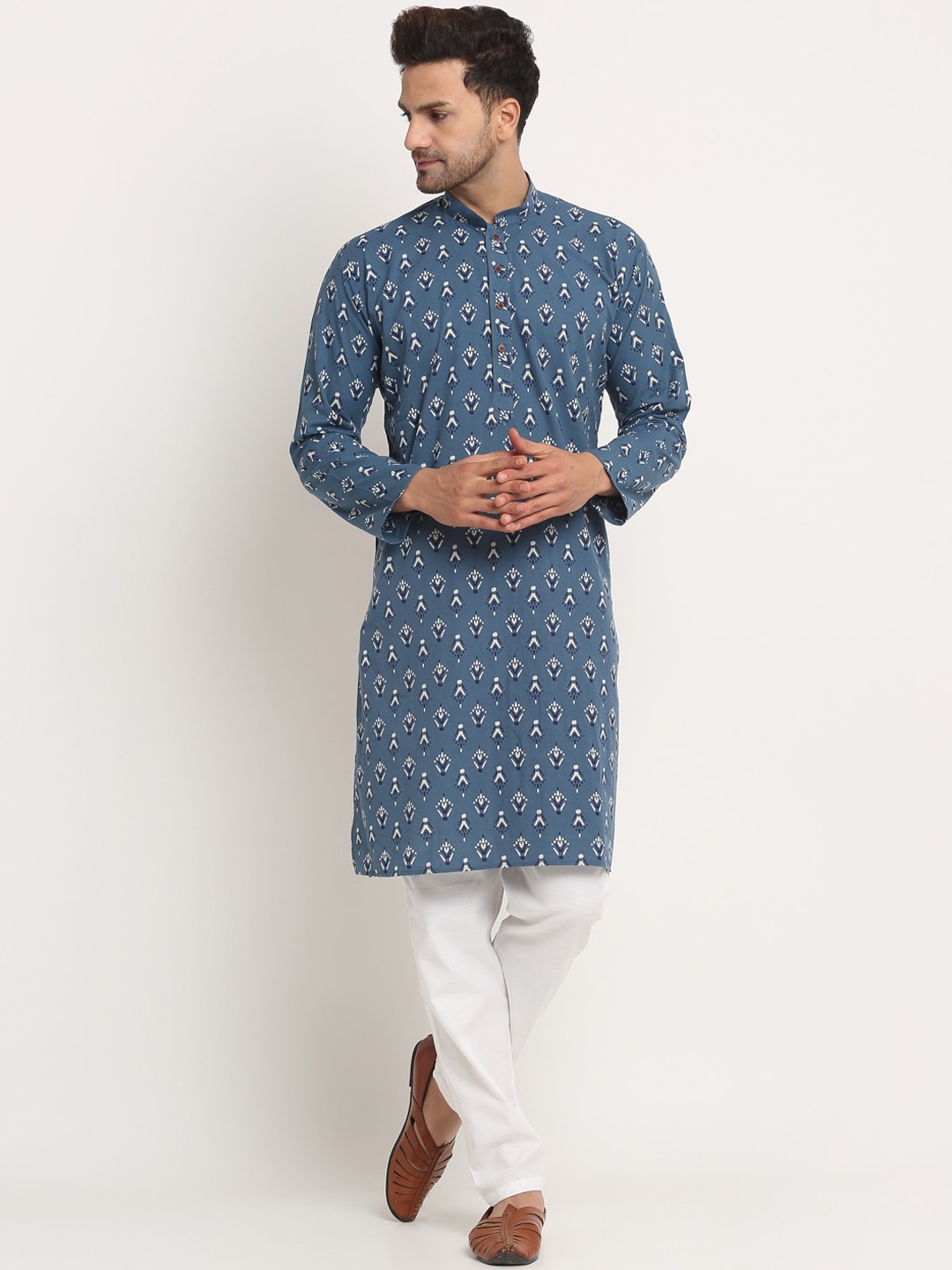 

KRAFT INDIA Men Printed Woven Design Kurta, Blue