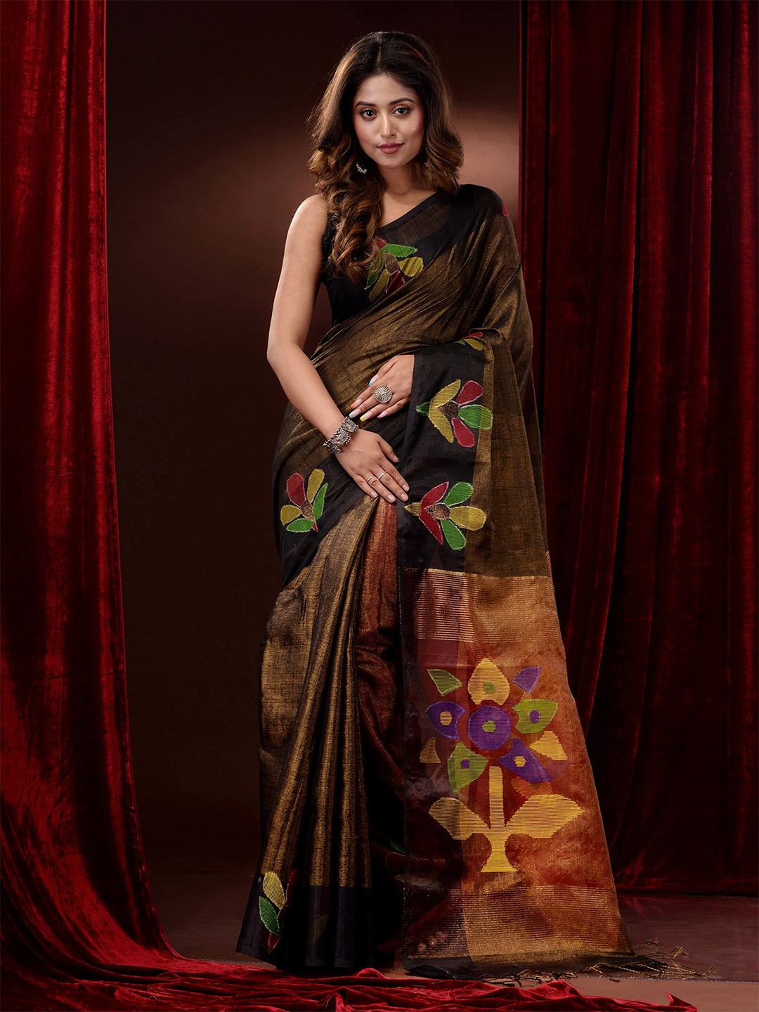

Charukriti Woven Design Zari Tissue Saree, Black