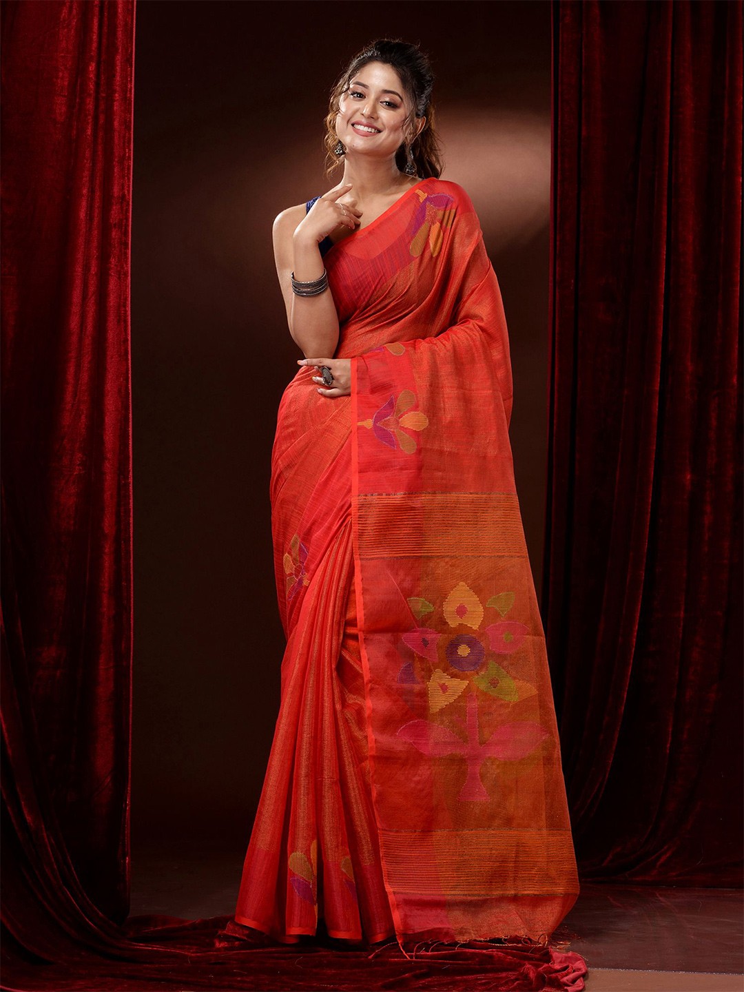 

Charukriti Woven Design Zari Tissue Saree, Orange