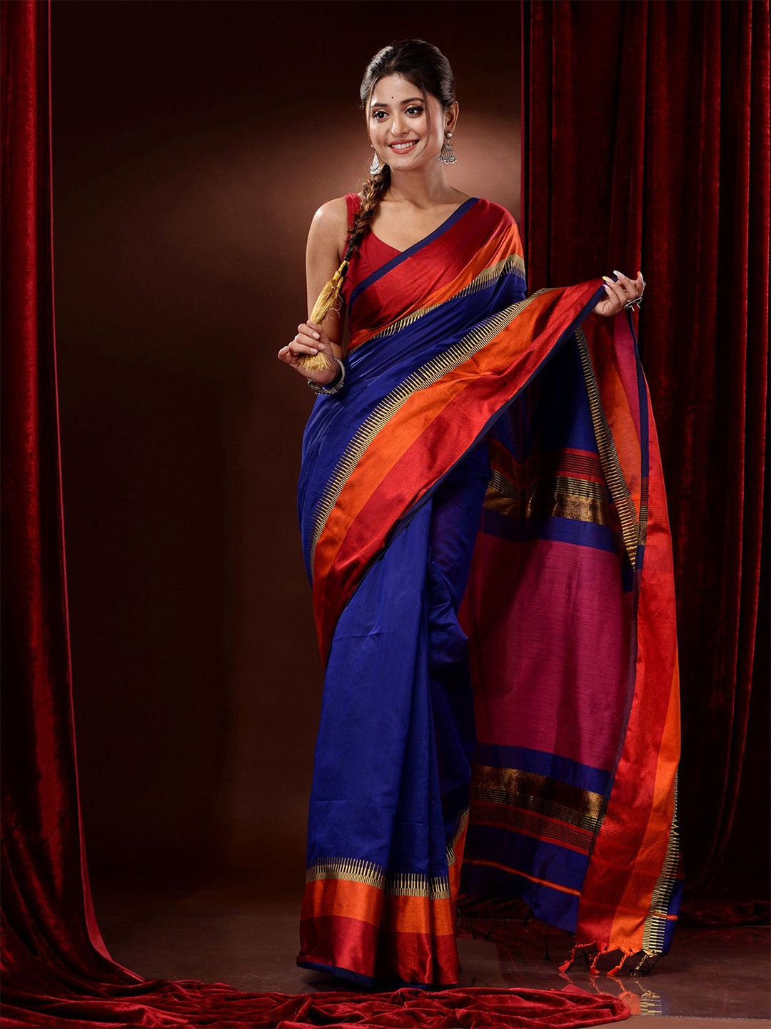 

Charukriti Zari Silk Cotton Saree, Blue