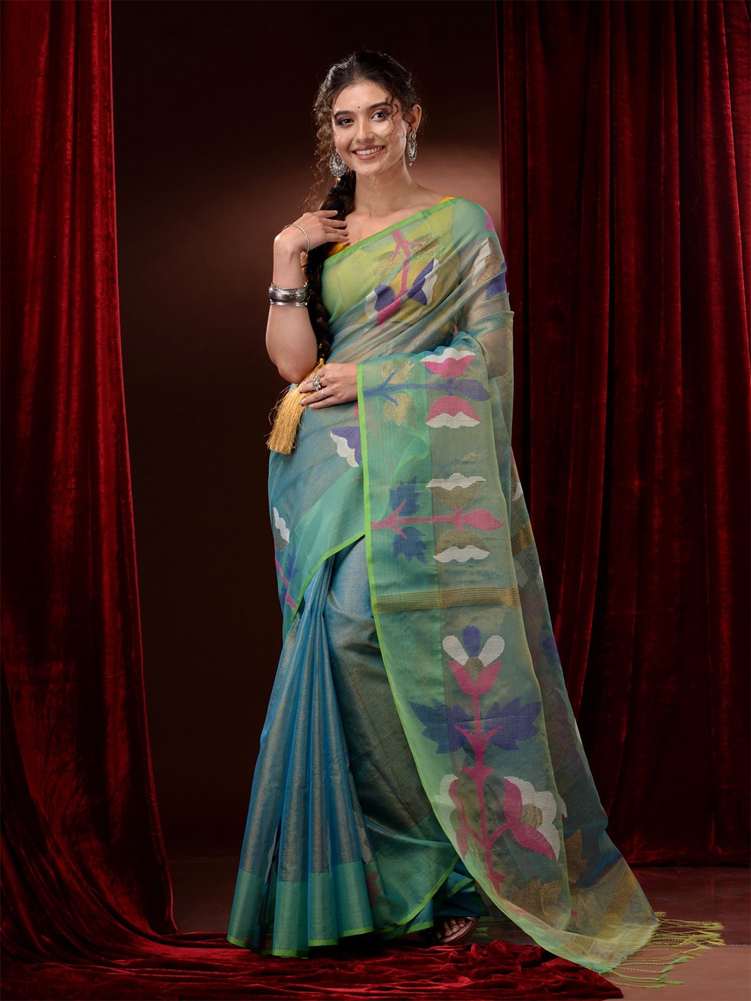 

Charukriti Woven Design Tissue Saree, Blue