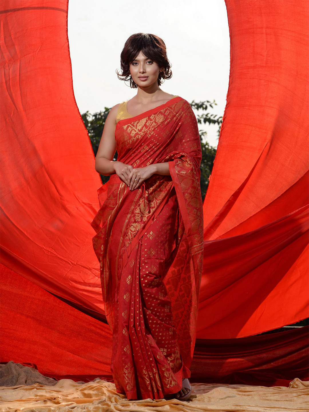 

Charukriti Ethnic Motifs Zari Saree, Red