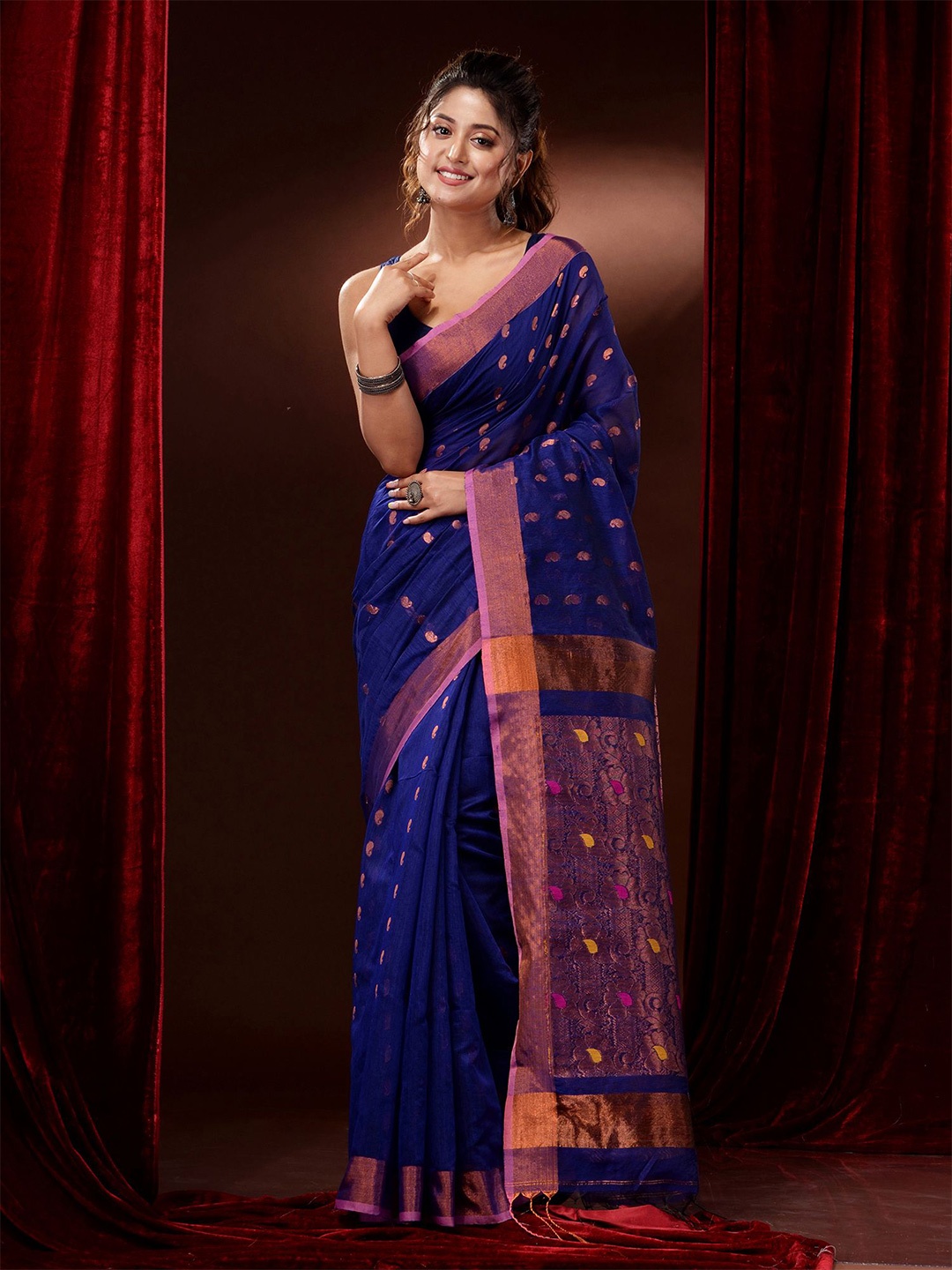 

Charukriti Ethnic Motifs Zari Saree, Blue