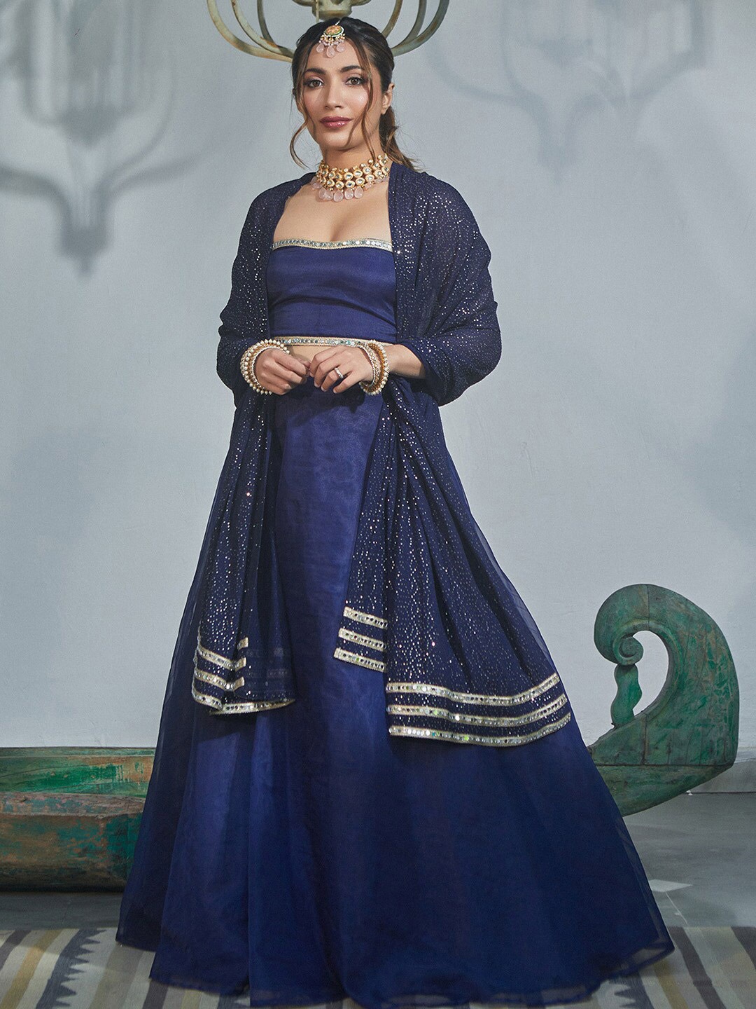 

Alaya By Stage3 Embroidered Dupatta with Sequinned, Navy blue