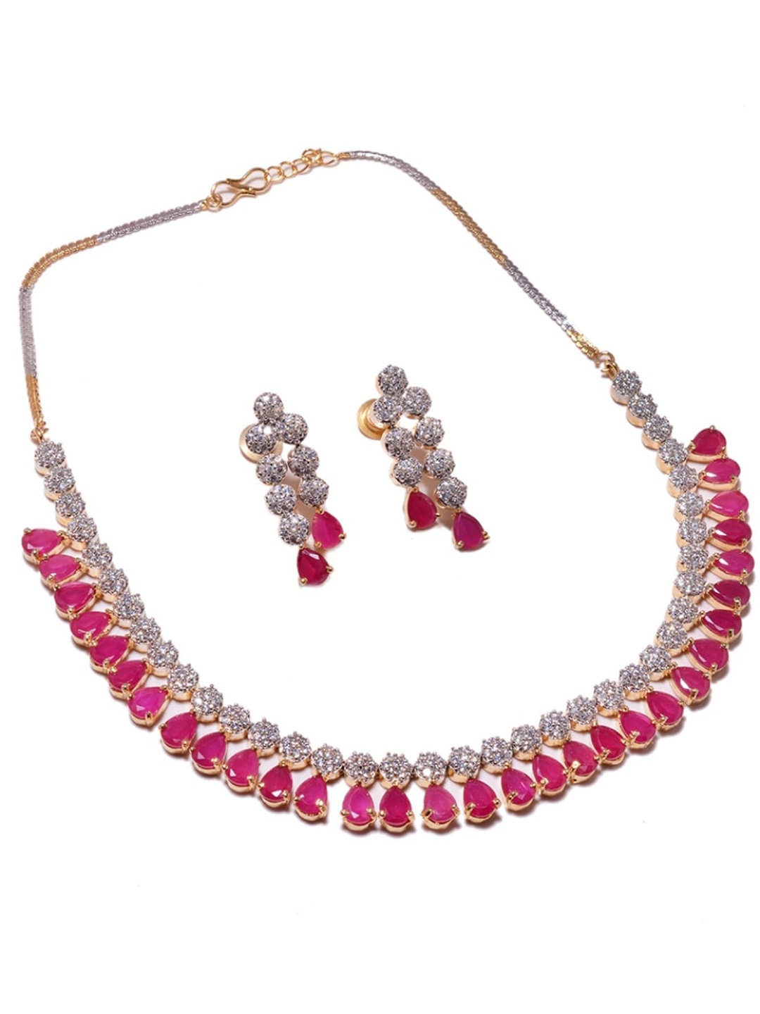 

Jewar Mandi Women Gold-Plated CZ-Studded Jewellery Set, Red