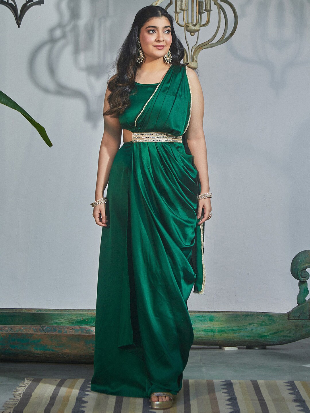 

Alaya By Stage3 Satin Saree, Green