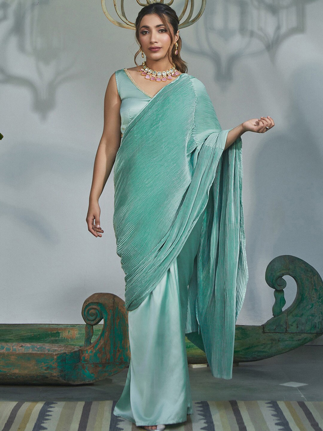 

Alaya By Stage3 Satin Saree, Green