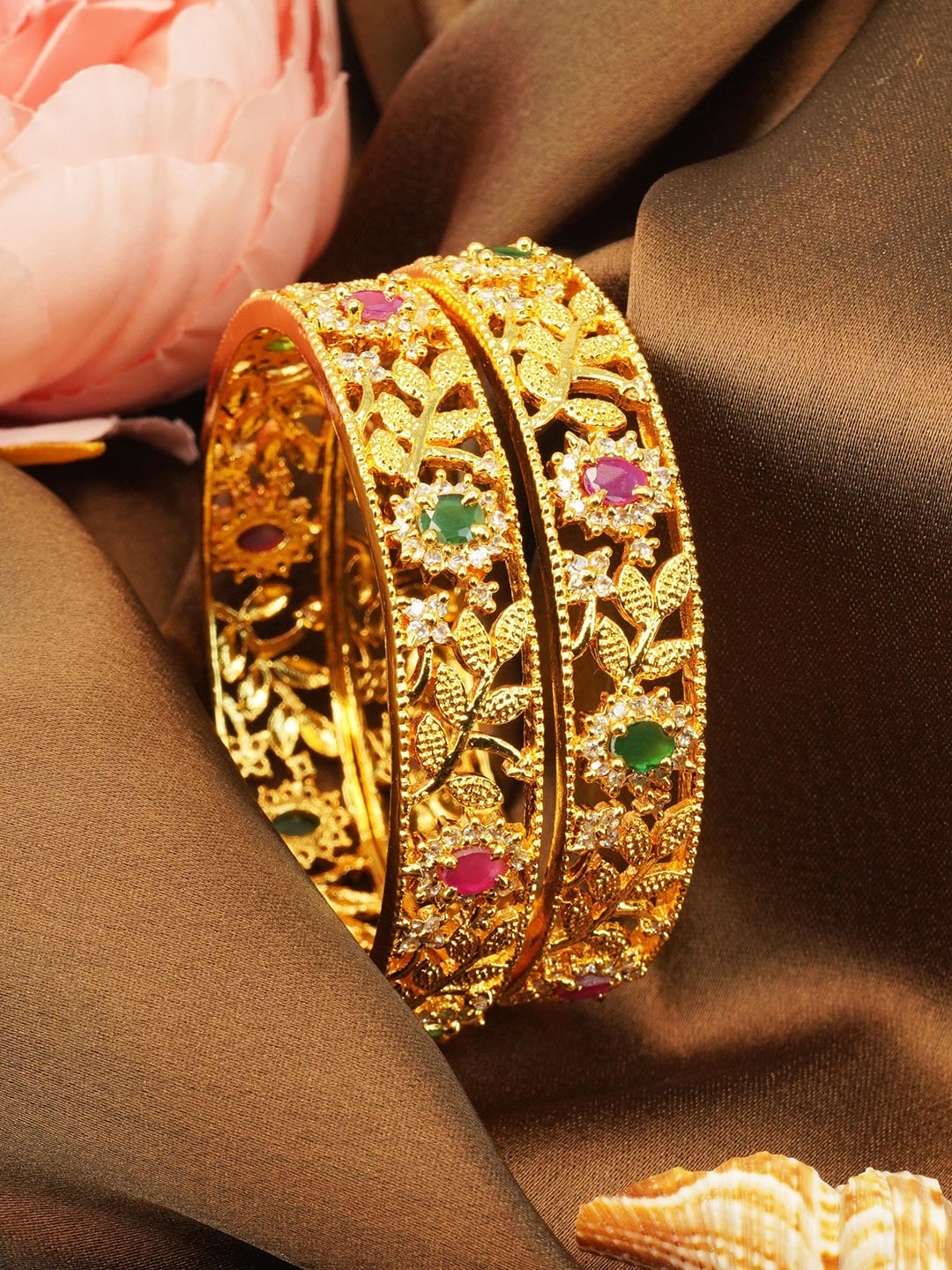 

GRIIHAM Set Of 2 Gold-Plated & AD Studded Bangle