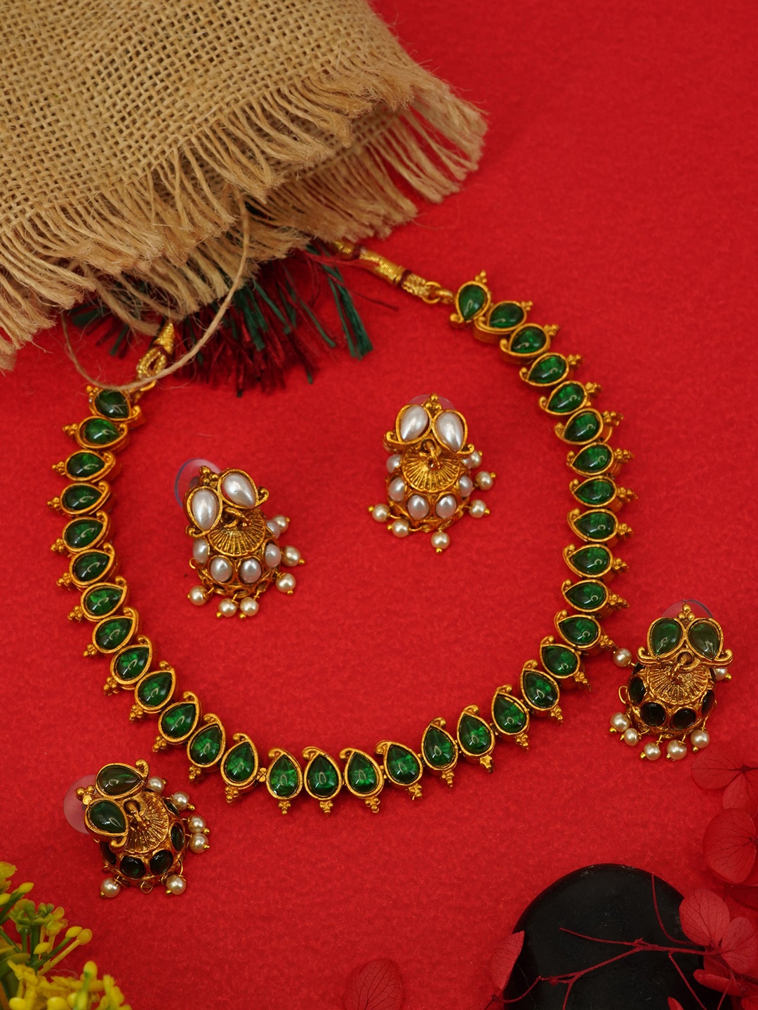 

GRIIHAM Gold-Plated AD Stone-Studded Reversible Jewellery Set