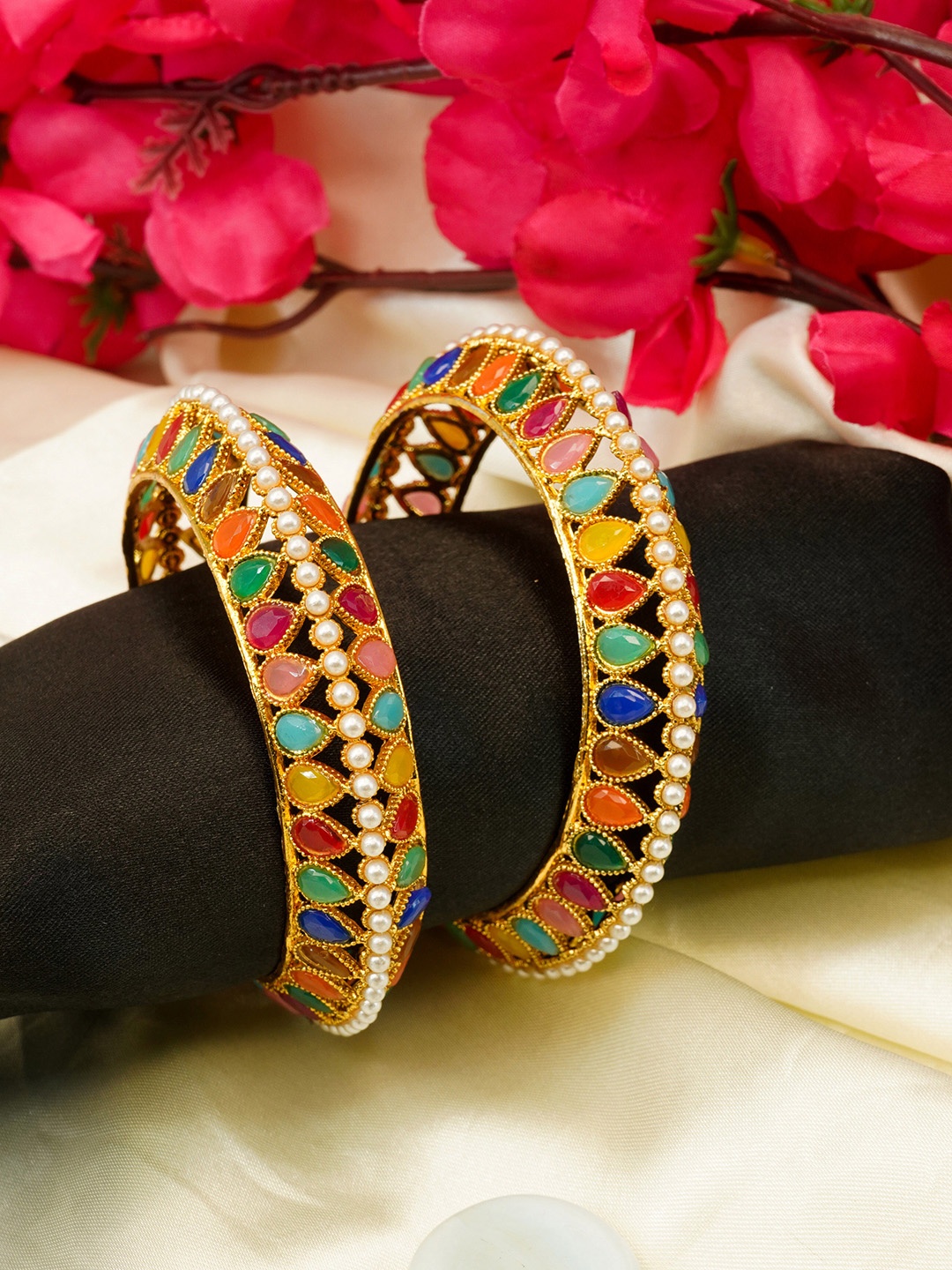 

GRIIHAM Set of 2 Gold-Plated Ad Stone-studded Bangle