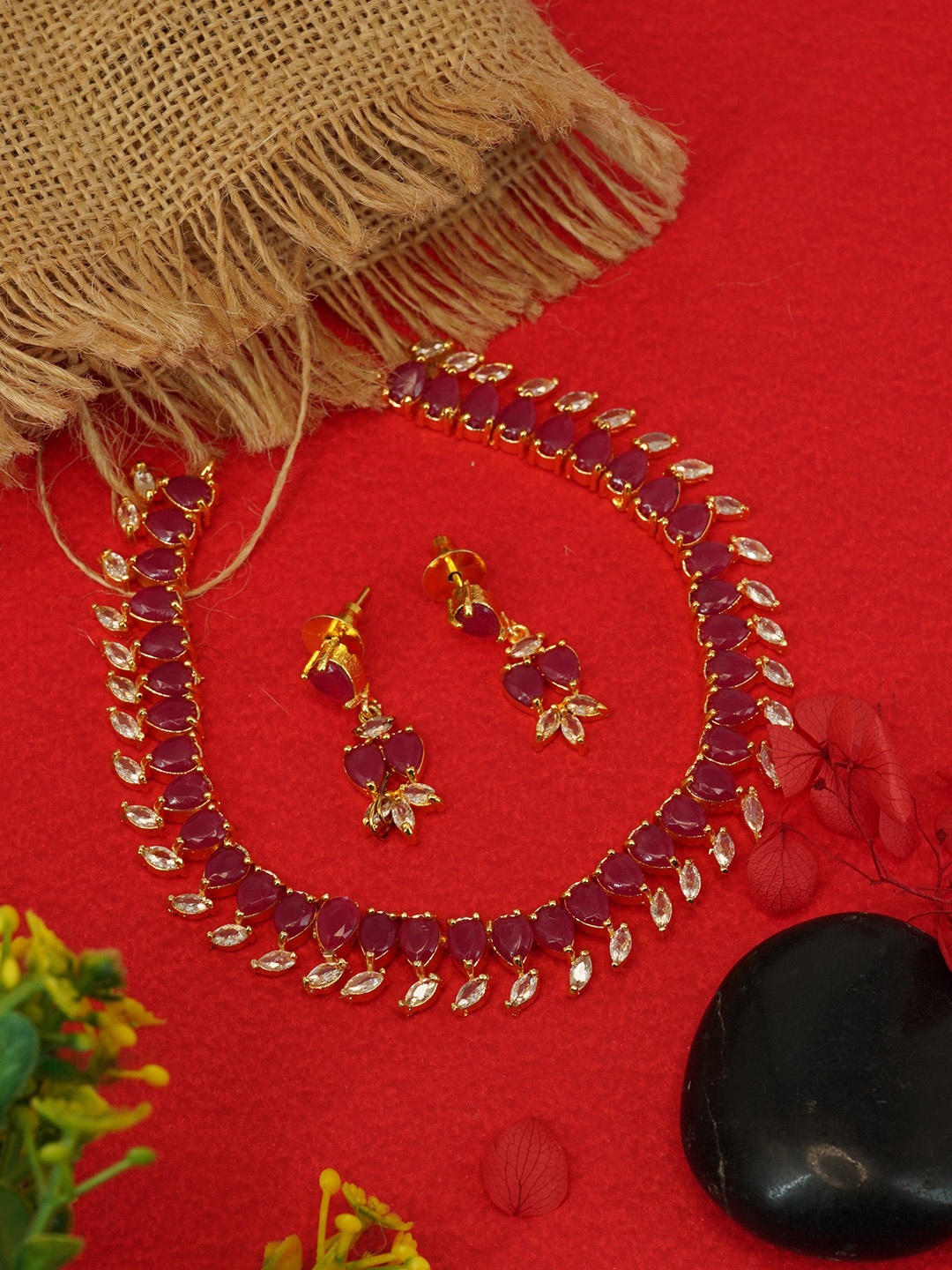 

GRIIHAM Gold-Plated AD- Stone Studded Jewellery Set