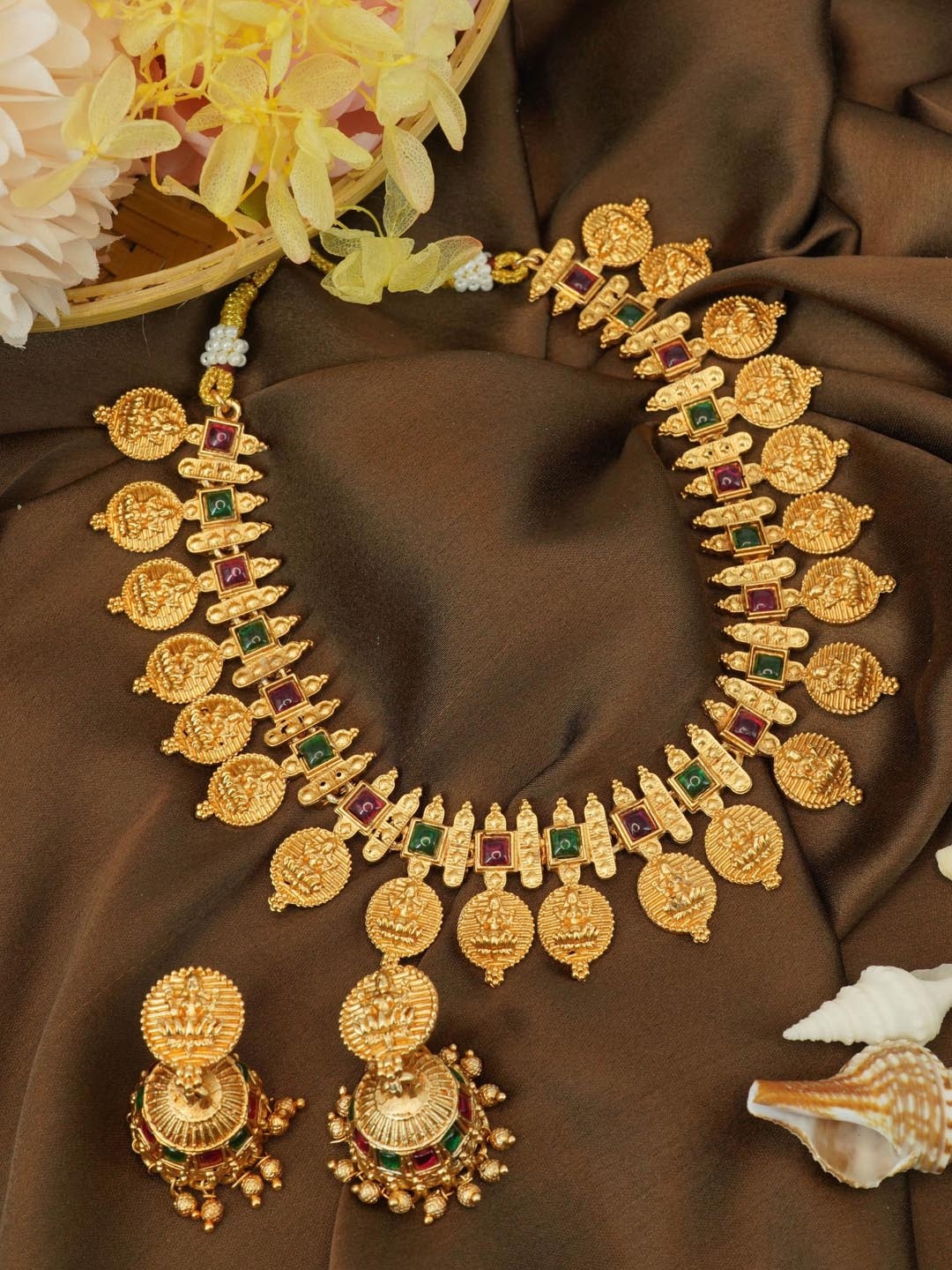 

GRIIHAM Elegant Gold-Plated AD-Stone Studded Temple Jewellery Set