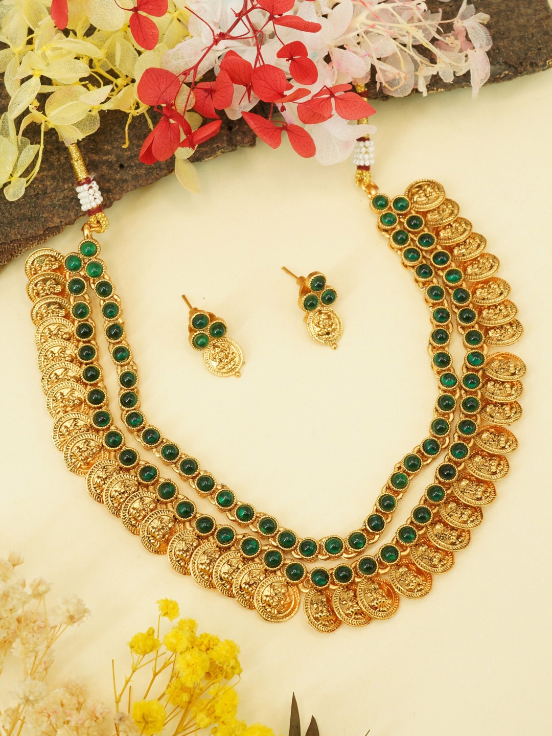 

GRIIHAM Exclusive Gold-Plated AD-Stone Studded Layered Grand Laxmi Jewellery Set