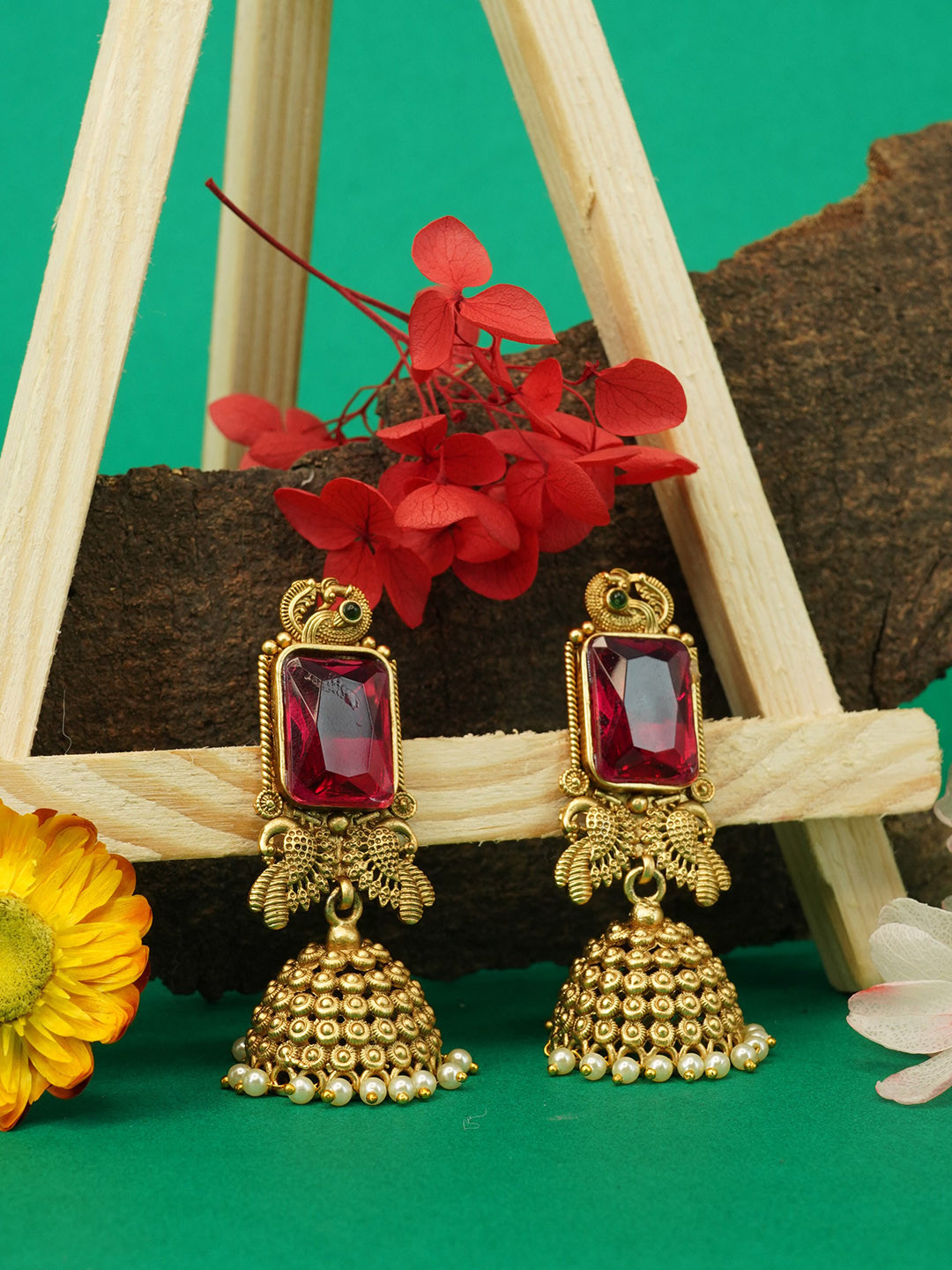 

GRIIHAM Dome Shaped Jhumkas Earrings, Magenta