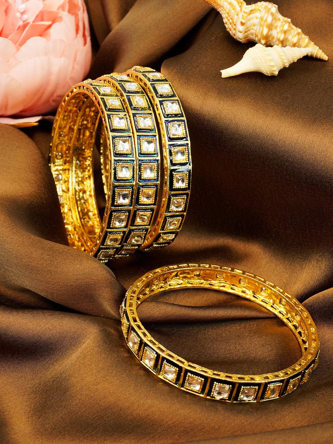 

GRIIHAM Set of 4 Gold-Plated Ad Stone-studded Designer Bangle