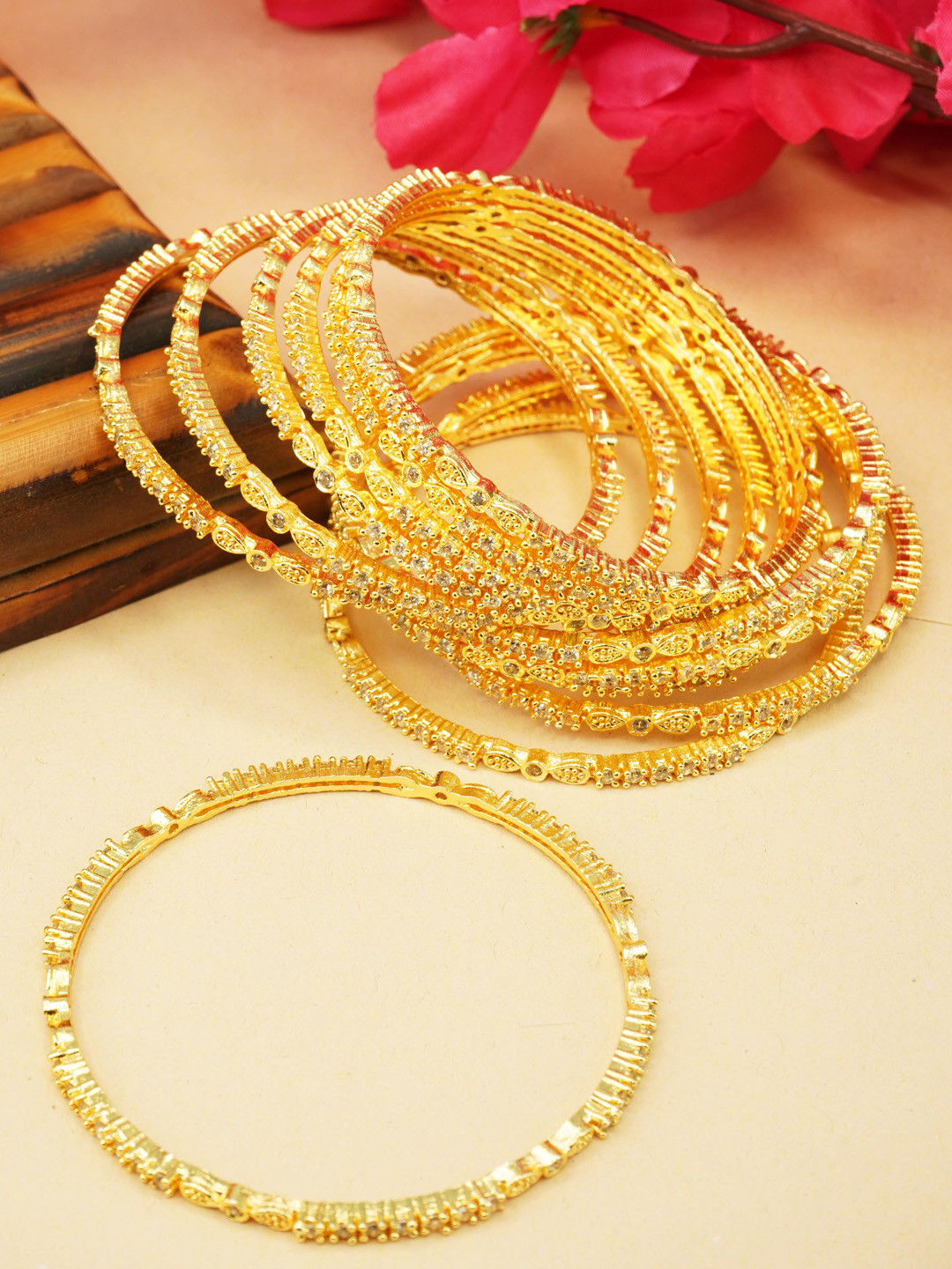 

GRIIHAM Set Of 12 Gold-Plated CZ Stones Studded Bangle Set