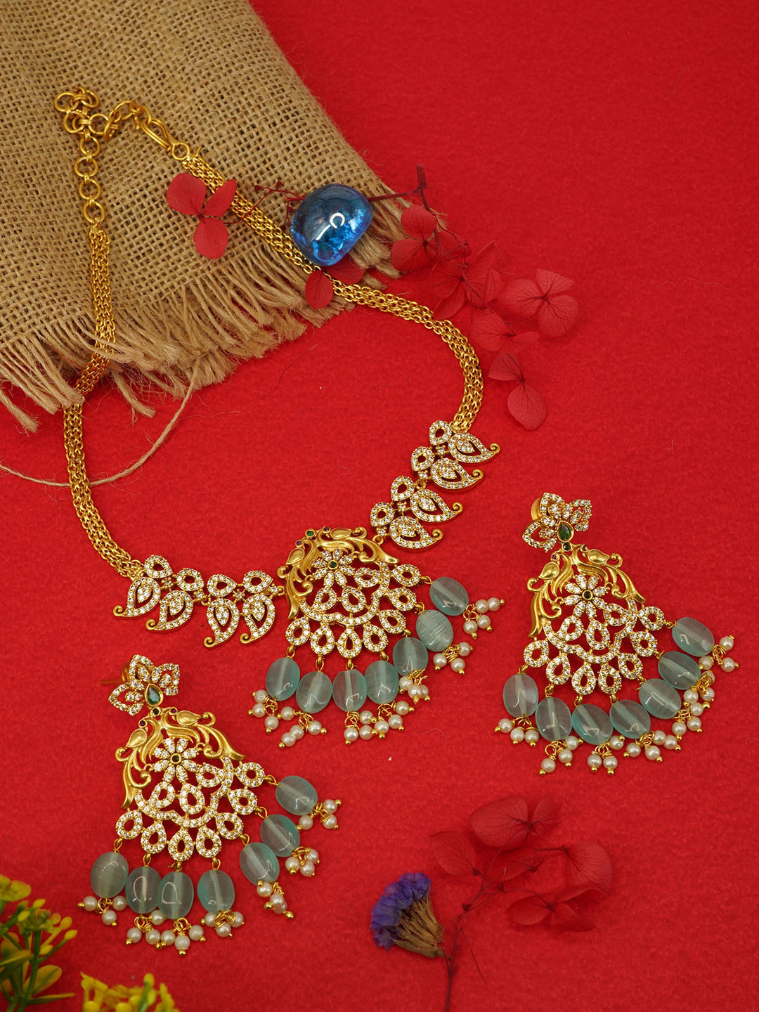 

GRIIHAM Gold-Plated & AD Studded Jewellery Set