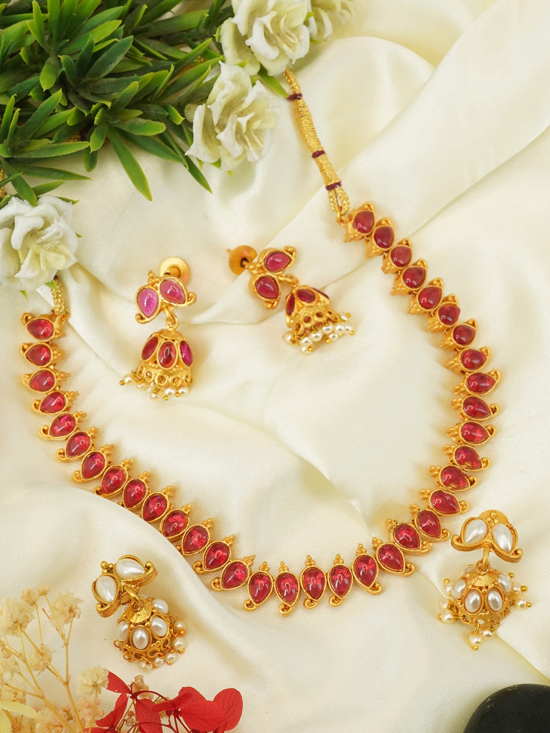 

GRIIHAM Trending Design Gold-Plated AD Stone-Studded Reversible Jewellery Set