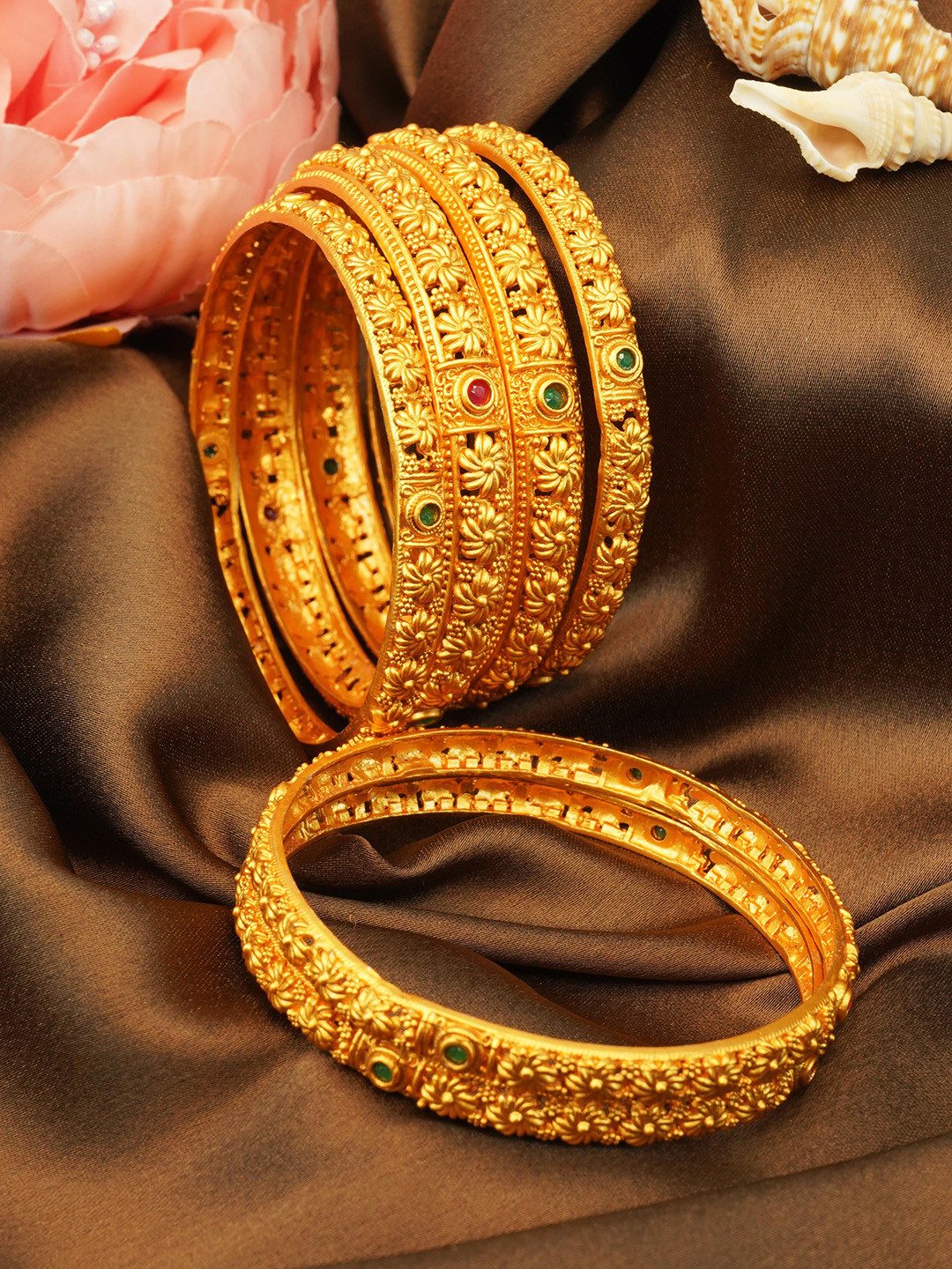 

GRIIHAM Set of 6 Gold-Plated Ad Stone-studded Designer Bangle