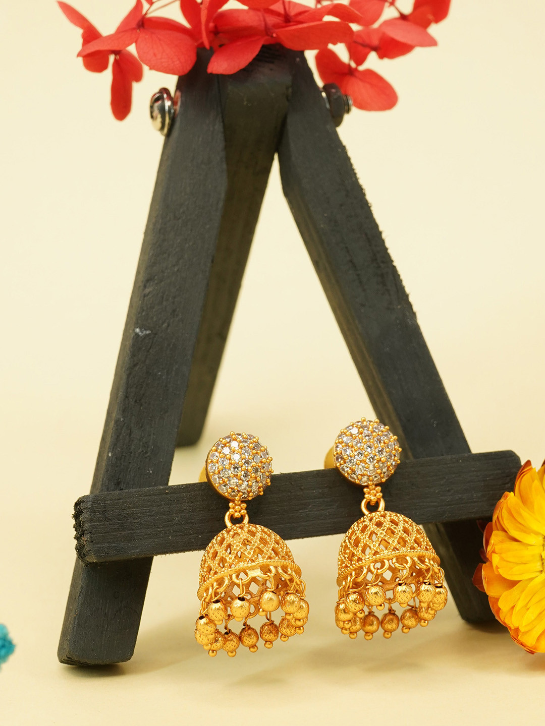 

GRIIHAM Dome Shaped Jhumkas Earrings, Gold