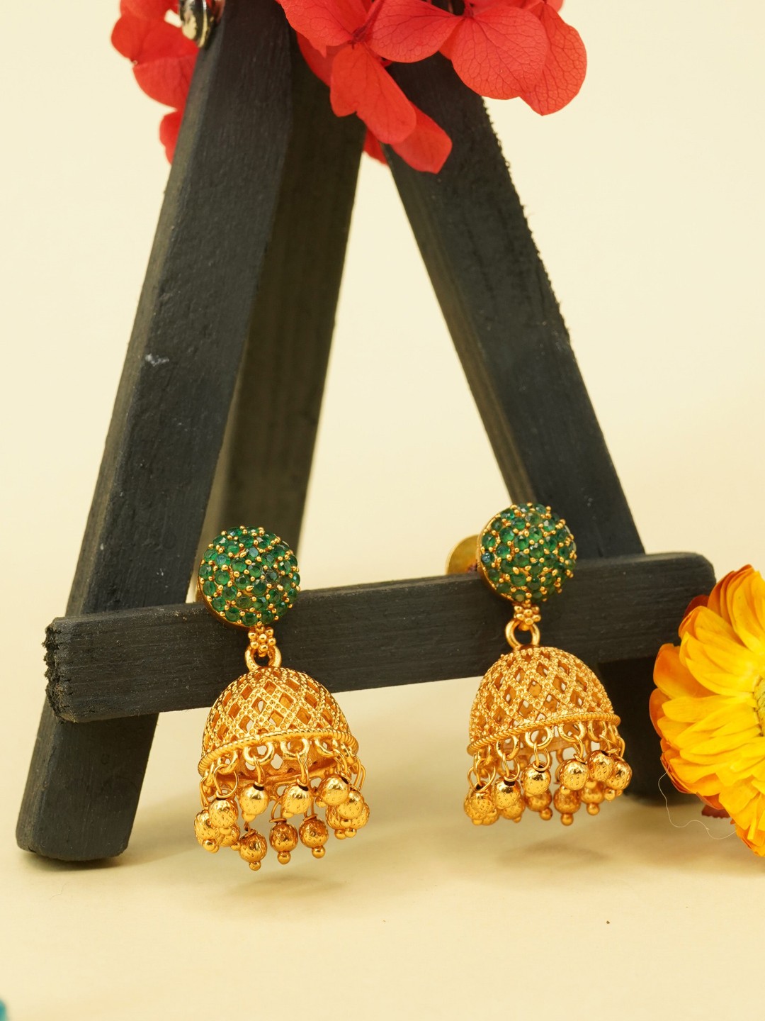 

GRIIHAM Dome Shaped Jhumkas Earrings, Green