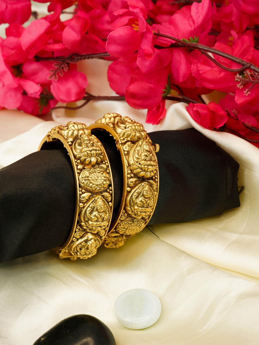 

GRIIHAM Temple Collection Set of 2 Gold-Plated Temple Laxmi Bangles