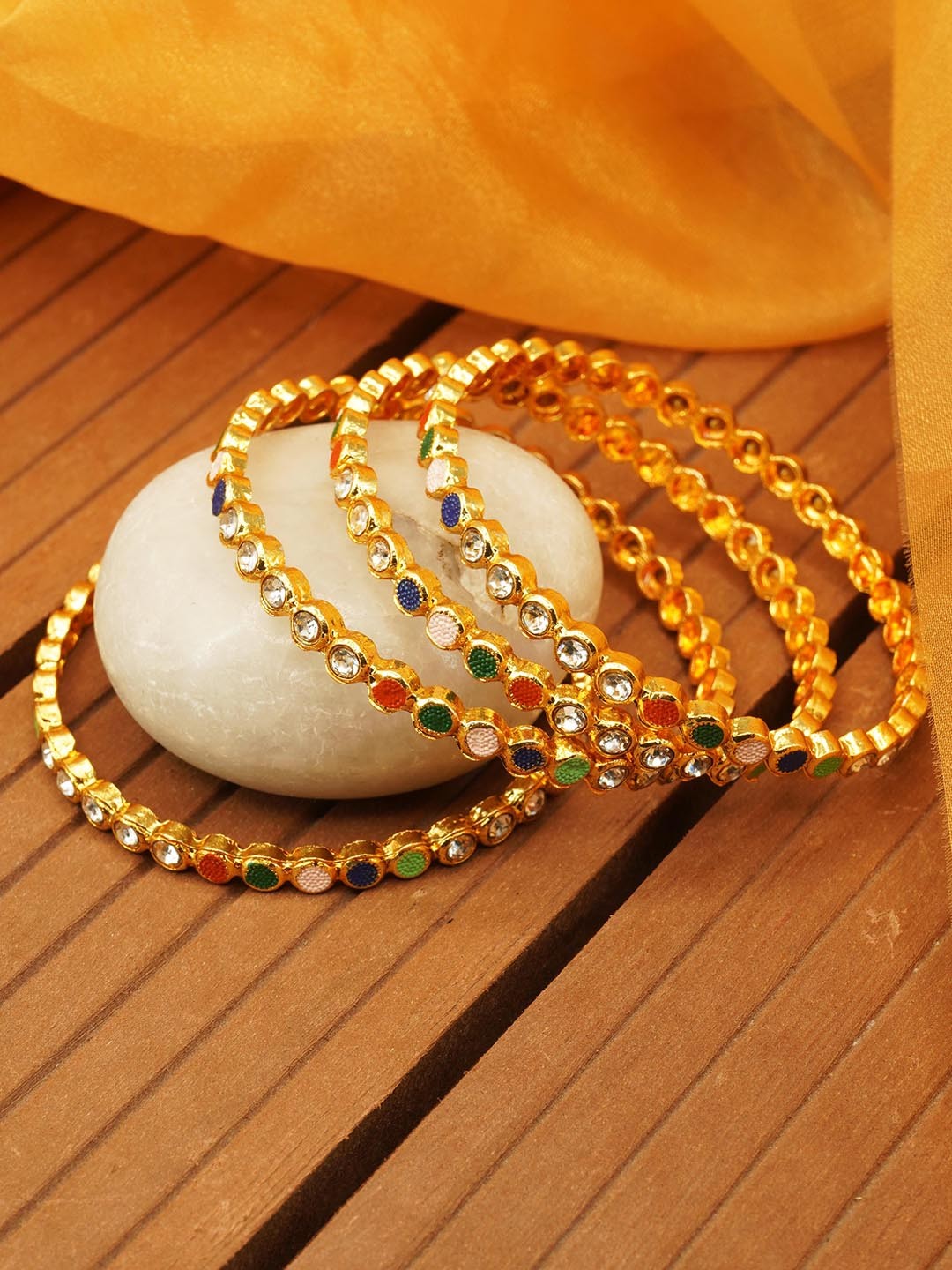 

GRIIHAM Set Of 4 Gold-Plated & AD Studded Bangle