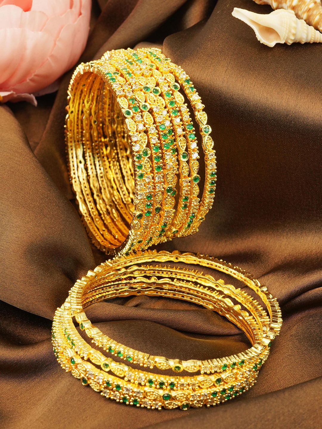 

GRIIHAM Set Of 12 Gold-Plated AD-Studded Bangles
