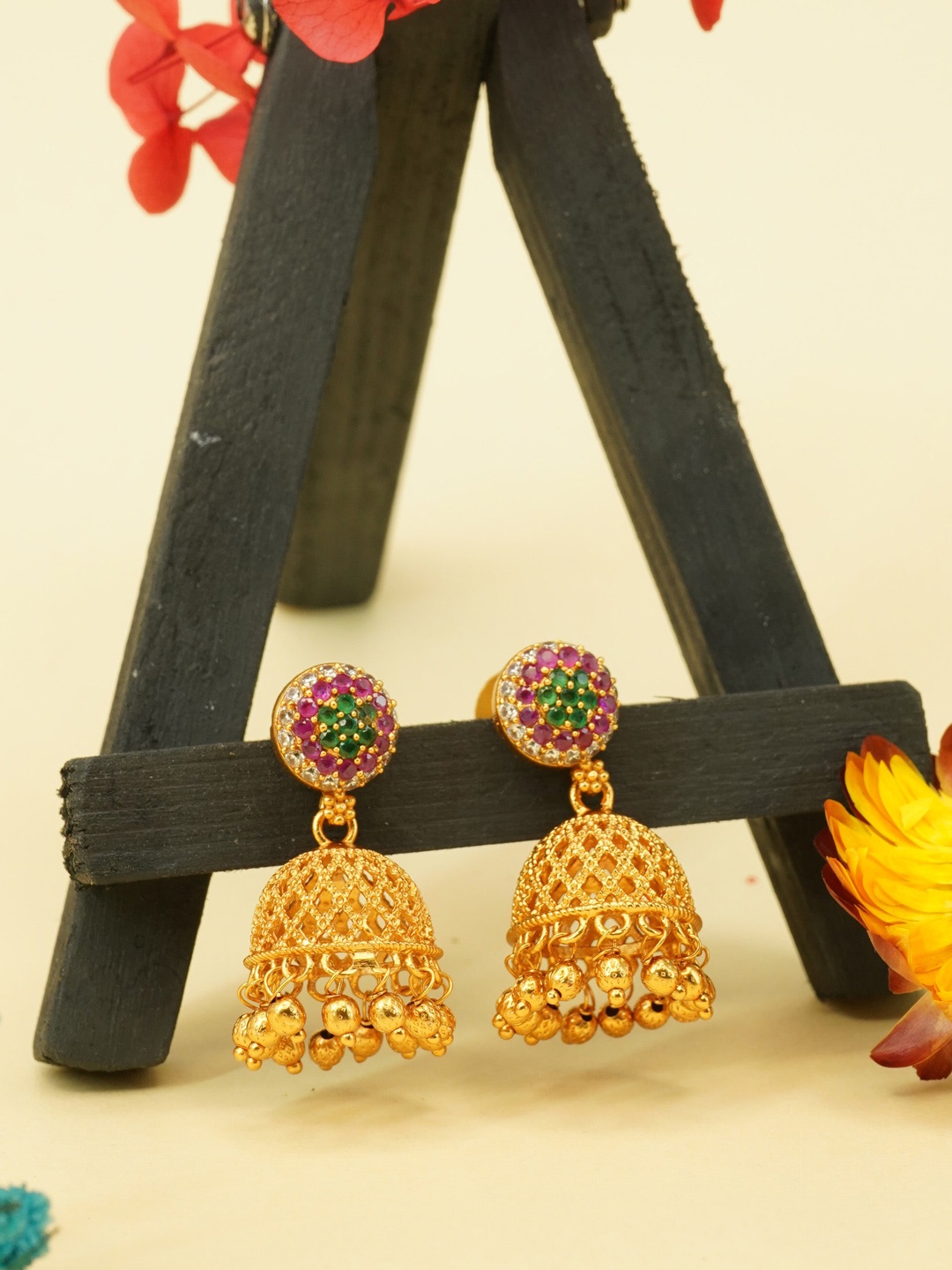 

GRIIHAM Dome Shaped Jhumkas Earrings, Gold